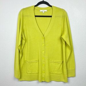 Sejour Women's 0X XL Chartreuse 100% Merino Wool Knit Cardigan Sweater Topper